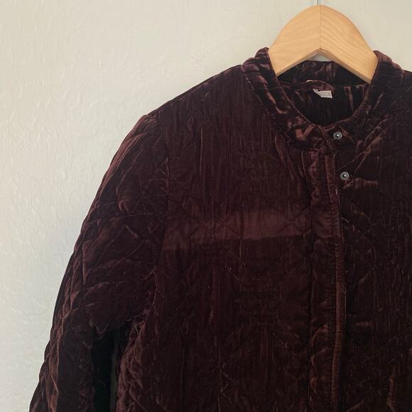 Free People Velvet Quilted Jacket Coat Womens Size XS Chocolate Brown Rust - Picture 5 of 5
